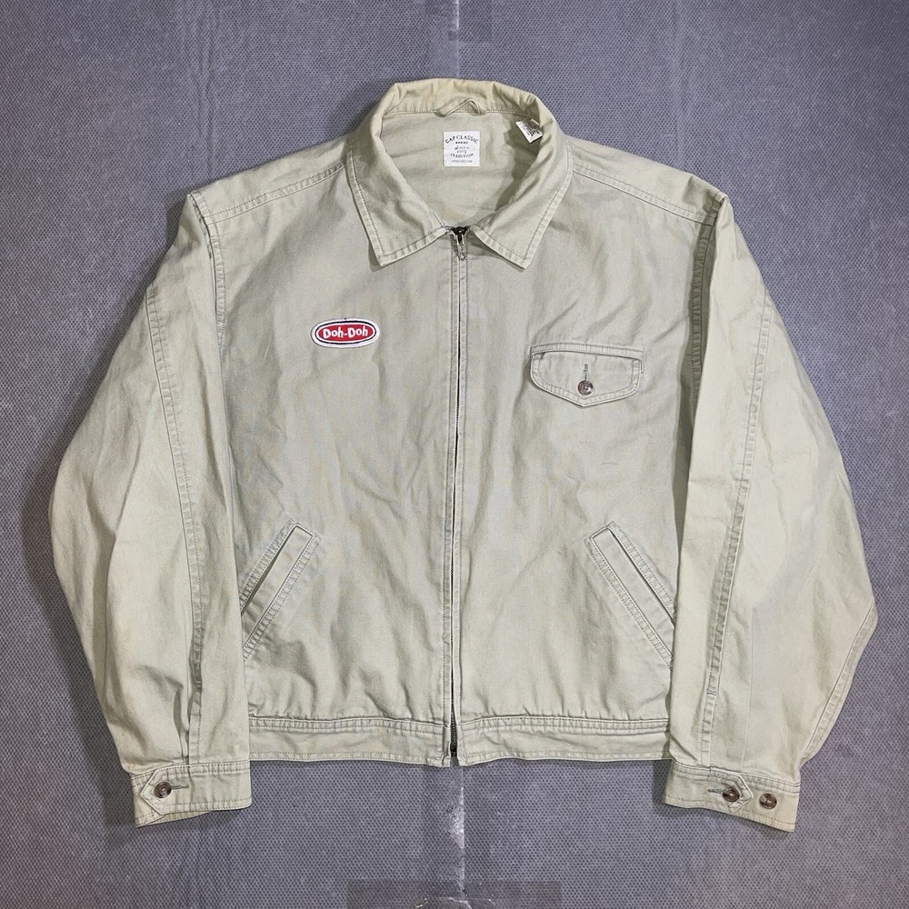 Vintage Gap Jacket Mens Large Work‎ Canvas Shortys Doh Doh Patch Skater Beige